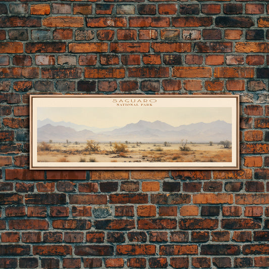 Saguaro National Park Panoramic Arizona Travel Art, National Park Print, Minimalist Travel Art, Subdued Watercolor Painting Panoramic