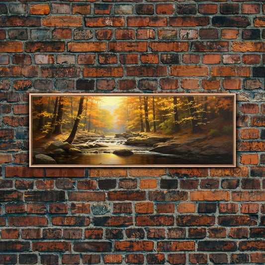 Watercolor Of An Autumn Stream, Framed Canvas Print, Watercolor Landscape Painting, Fall Centerpiece Art, Wall Decor