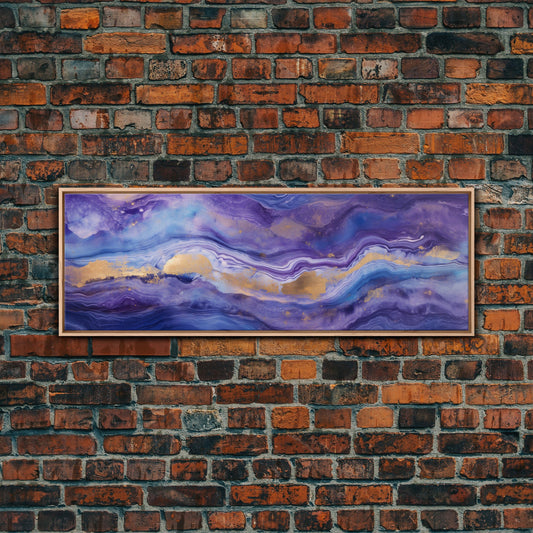 Purple Marble Canvas Wall Art, Abstract Canvas Art, Panoramic Extra Large Wall Art, Marble Wall Decor, Modern Art, Purple and Gold Art