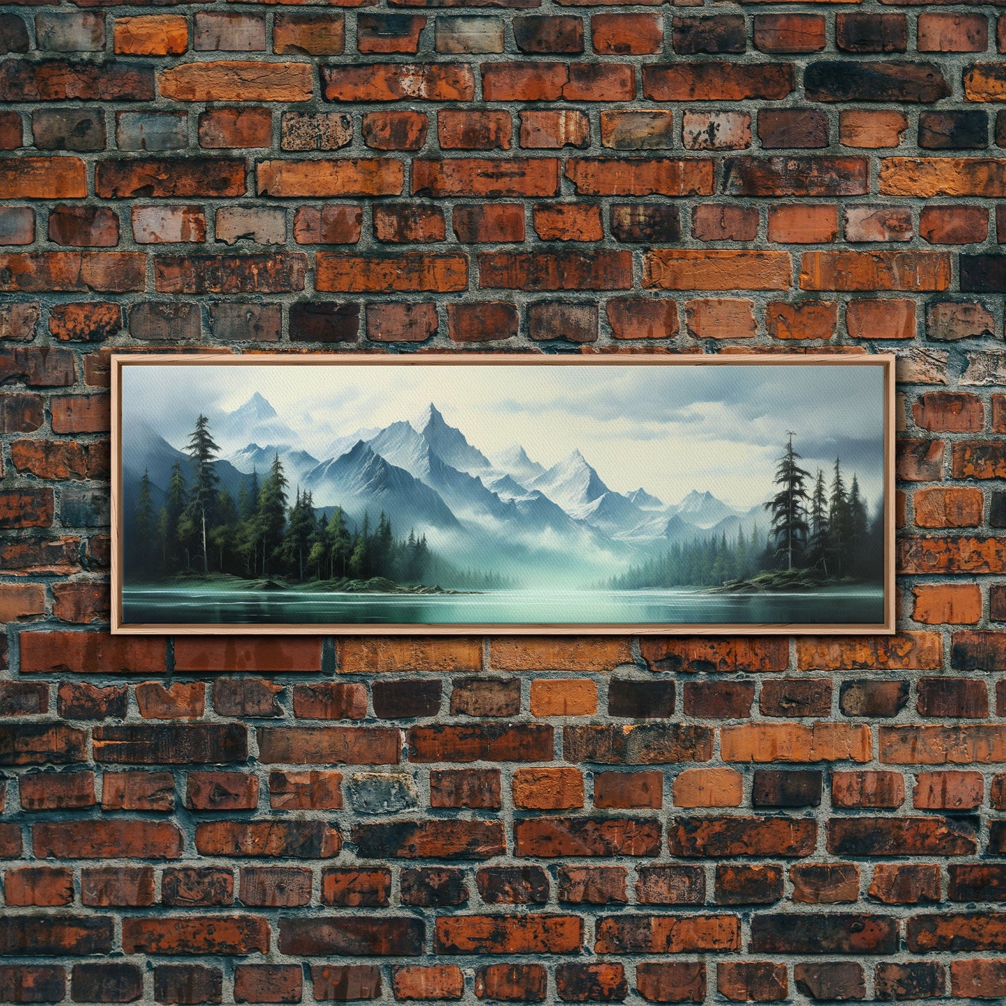 Mountain Lake Wall Art, Oil Landscape Painting On Canvas - Large Gallery Wrapped Canvas Wall Art Prints With/Without Floating Frames