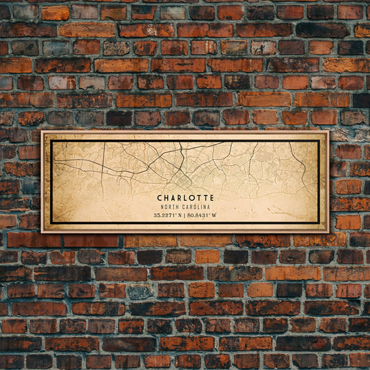 Panoramic Charlotte Map Poster Or Canvas Print, Charlotte NC Map Print, City Map Wall Art, Office Decor, Office Art, Vintage Charlotte NC