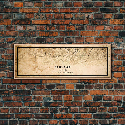Old Bangkok Panoramic City Map Wall Art Canvas Print, Vintage Style Bangkok Map, Framed Wall Art, Cool Thailand Wall Art, Office Decor