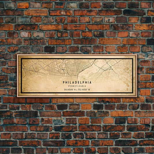 Old Panoramic Philadelphia City Map Wall Art Canvas Print, Vintage Style Map, Framed Wall Art, Cool Pennsylvania Wall Art, Office Decor