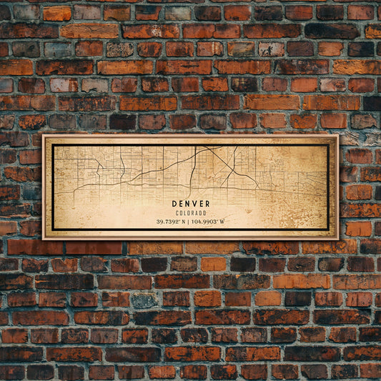 Panoramic Denver map print poster canvas, Colorado map print poster canvas, city map print poster canvas, framed road map art, office decor