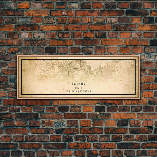 Old Jaipur Panoramic City Map Wall Art Canvas Print, Vintage Style Jaipur Map, Framed Wall Art, Cool Jaipur India Wall Art, Office Decor
