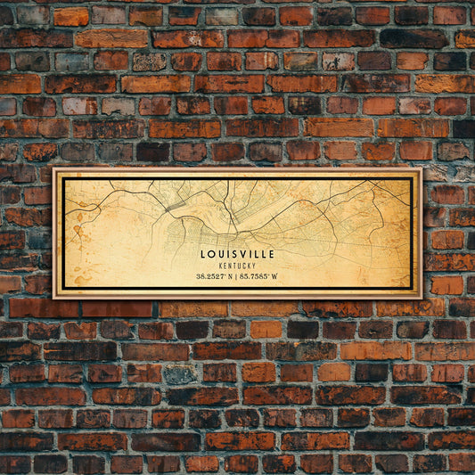 Old Louisville Panoramic City Map Wall Art Canvas Print, Vintage Style Louisville Map, Framed Wall Art, Cool Kentucky Wall Art, Office Decor