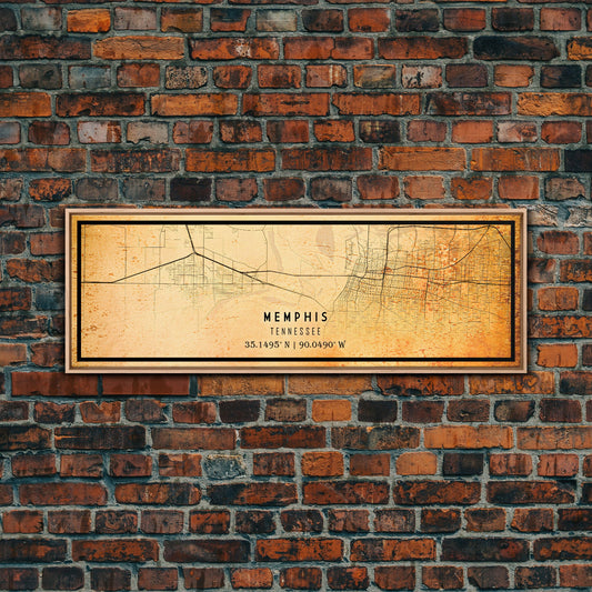 Panoramic Memphis Tennessee Map Canvas Print, Bluff City Map, Home Of The Blues, Vintage Style Memphis Road Map Art, Cool Office Decor