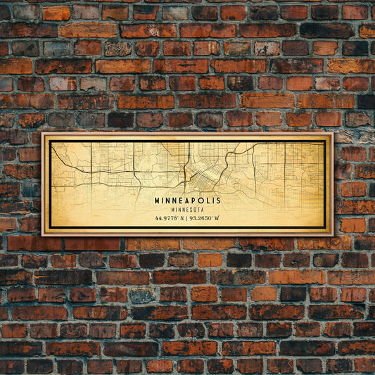 Minneapolis Panoramic map print poster or framed canvas, Minnesota map print poster canvas, Minneapolis road map print poster canvas