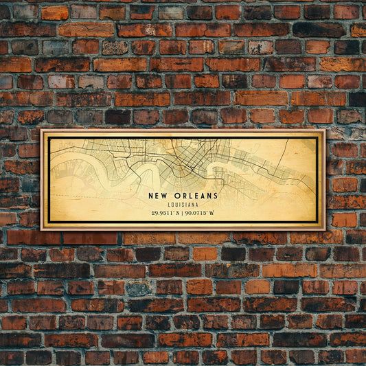 Panoramic New Orleans map print poster or framed canvas, Louisiana map print poster canvas, city map print poster canvas, Vintage Map Art