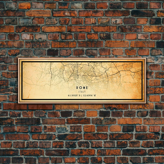 Old Panoramic Rome Italy City Map Wall Art Canvas Print, Vintage Style Rome Italy Map, Framed Wall Art, Cool Italy Wall Art, Office Decor