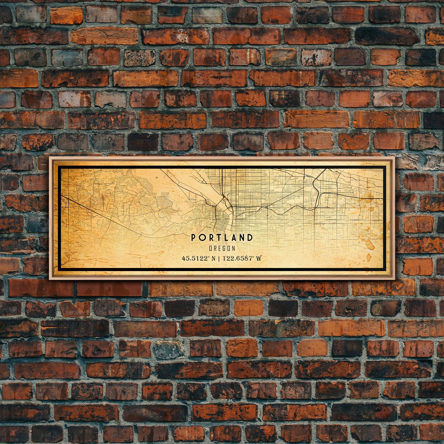 Panoramic Portland Oregon Street Map, Framed Canvas Art, Oregon United States Road Map Wall Art, Office Wall Art, Wall Decor for Office