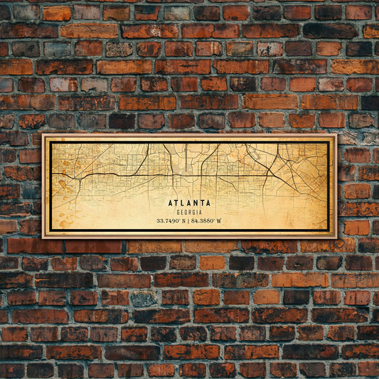 Panoramic Old Atlanta City Map Wall Art Canvas Print, Vintage Style Atlanta  Map, Framed Wall Art, Atlanta Georgia Wall Art, Office Decor