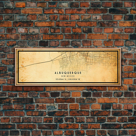 Old Albuquerque Panoramic City Map Wall Art Canvas Print, Vintage Style Map, Framed Wall Art, Cool Albuquerque Wall Art, Office Decor
