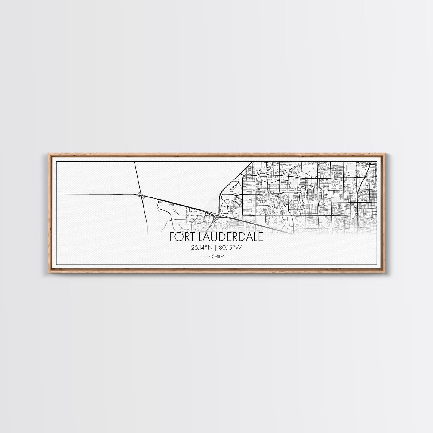 Panoramic Fort Lauderdale City Map, Florida Art, Map Print, Minimalist Wall Art, Canvas Art, Housewarming Gift, Street Map Art, Closing Gift