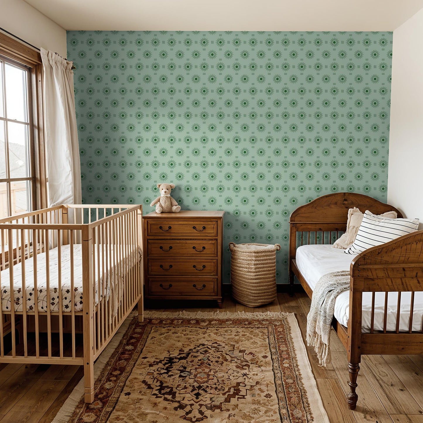 Sun Rays Wallpaper, mint & green