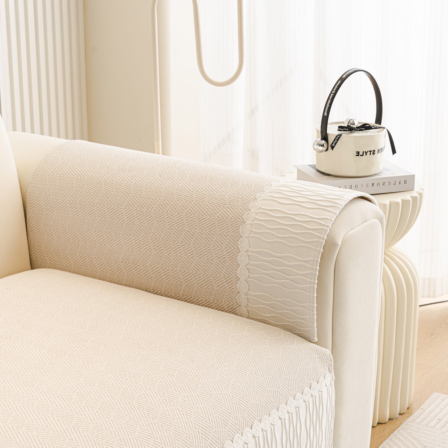 Herringbone Sofa Protector Cover, Non-Slip Couch Cover for Seat, Back & Arms