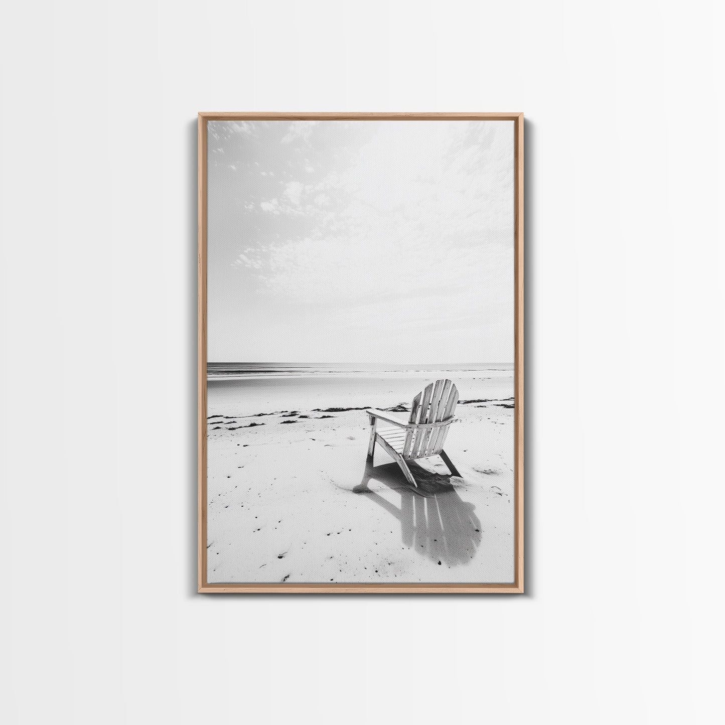 Beach Chair, Coastal Calm, Empty Shoreline, Canvas Print, Minimalist Wall Art, Beach House Decor, Serene Ocean Photography