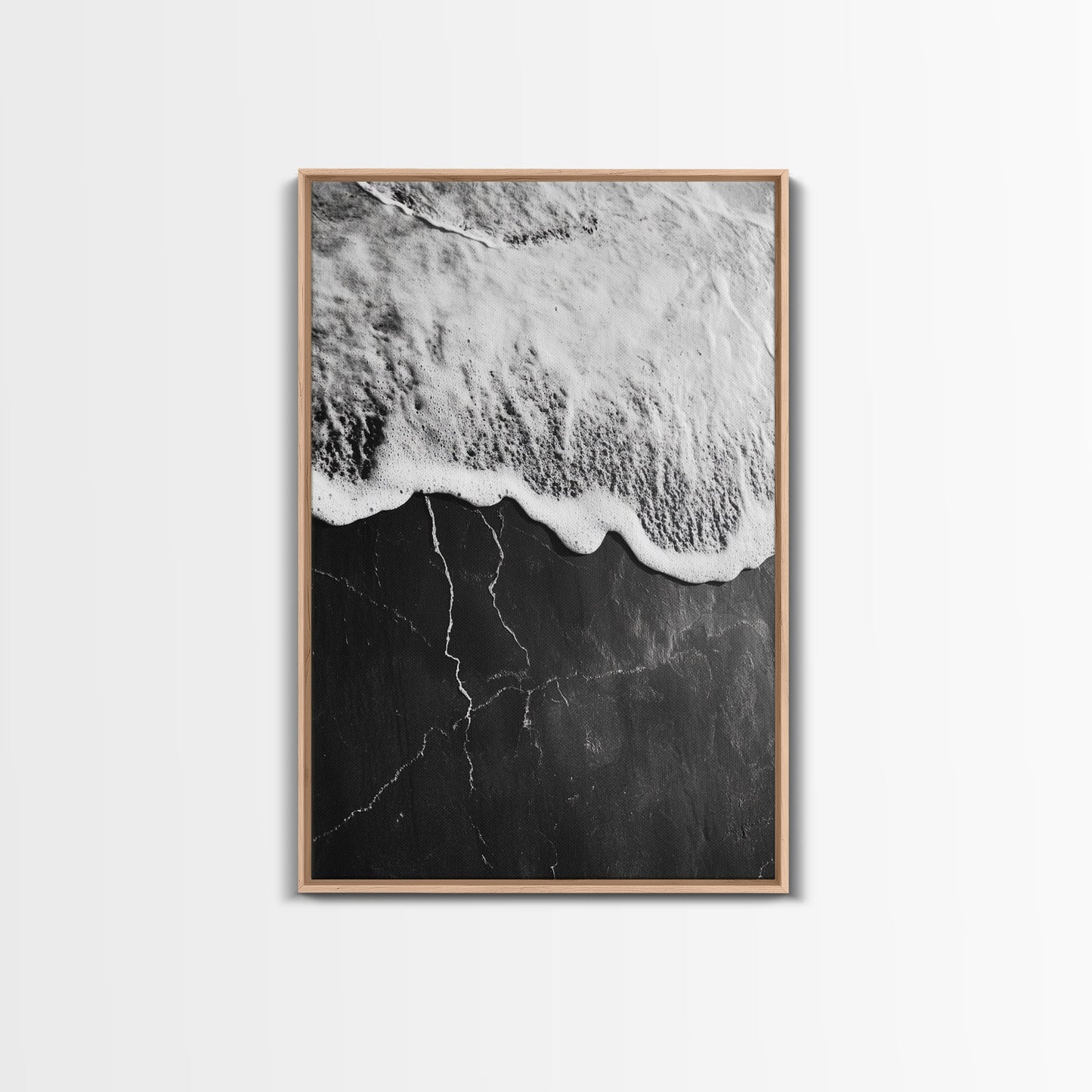 Wave Edge, Cracked Earth, Tide Meets Stone, Nature Contrast, Canvas Print, Abstract Ocean Art, Minimalist Wall Decor, Bathroom Artwork