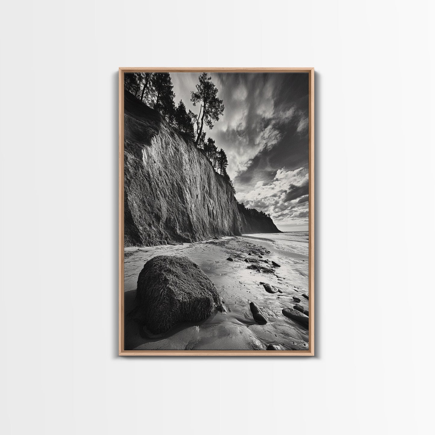 Cliffside Trees, Coastal Horizon, Rugged Seashore, Pacific Northwest Print, Framed Canvas Print, Fall Nature Wall Art, Den Decor