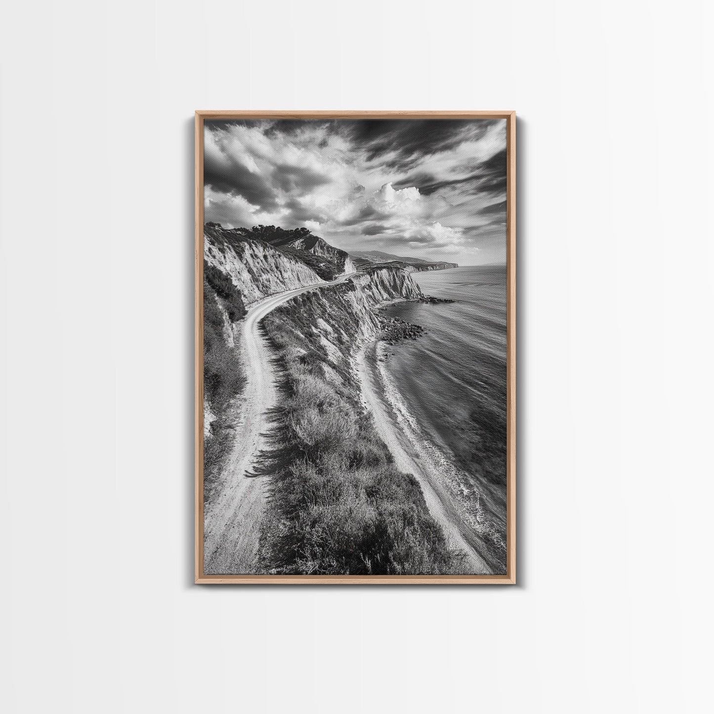 Coastal Mountain Trail, Ocean View, Travel Photography, Framed Canvas Print, Scenic Landscape Art, Office or Hallway Wall Art