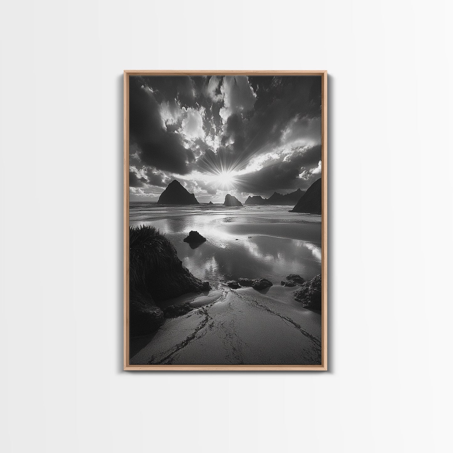 Dramatic Ocean Sunset, Coastal Mountains, Seascape Photography, Canvas Print, Stormy Sky Art, Living Room Focal Wall Decor