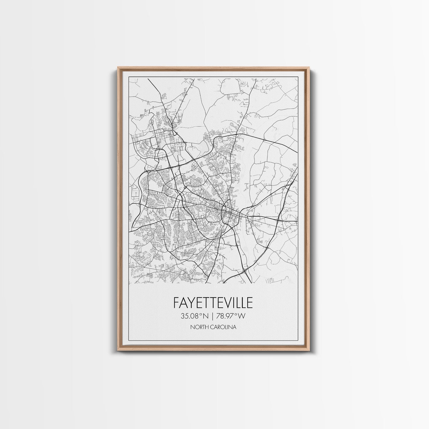 Fayetteville Street Map, North Carolina Map, City Map Art, Minimalist Art, Wall Art, Canvas Print, Travel Wall Print, Wanderlust Gift