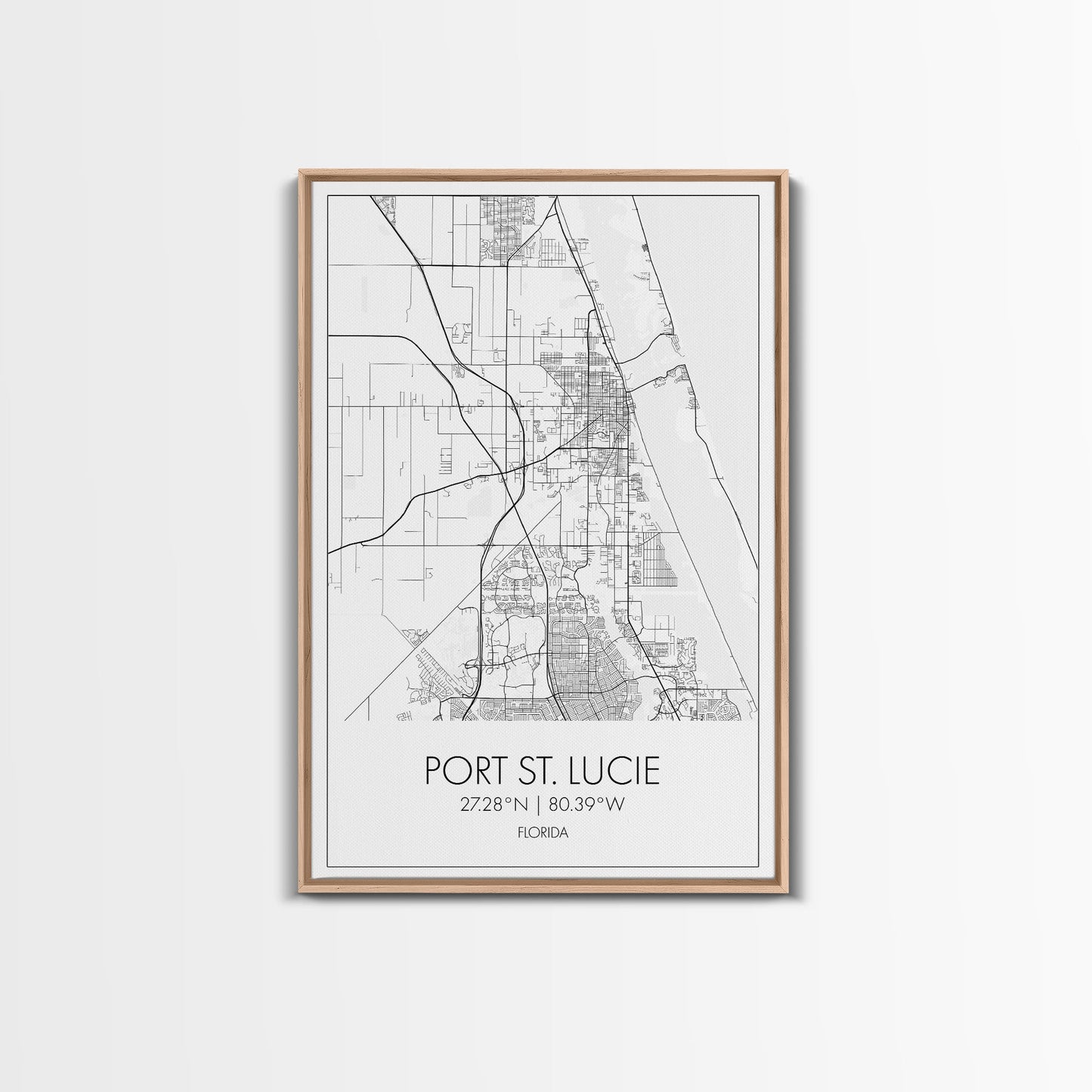 Port St Lucie Street Map, Florida Map, City Map Art, Minimalist Art, Wall Art, Canvas Print, Friend Gift, Black And White Art, Travel Décor