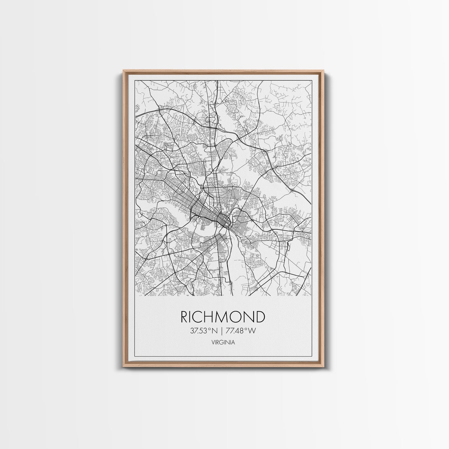 Richmond Street Map, Virginia Map, City Map Art, Minimalist Art, Wall Art, Canvas Print, Farmhouse Wall Décor, Wedding Gift, Travel Art