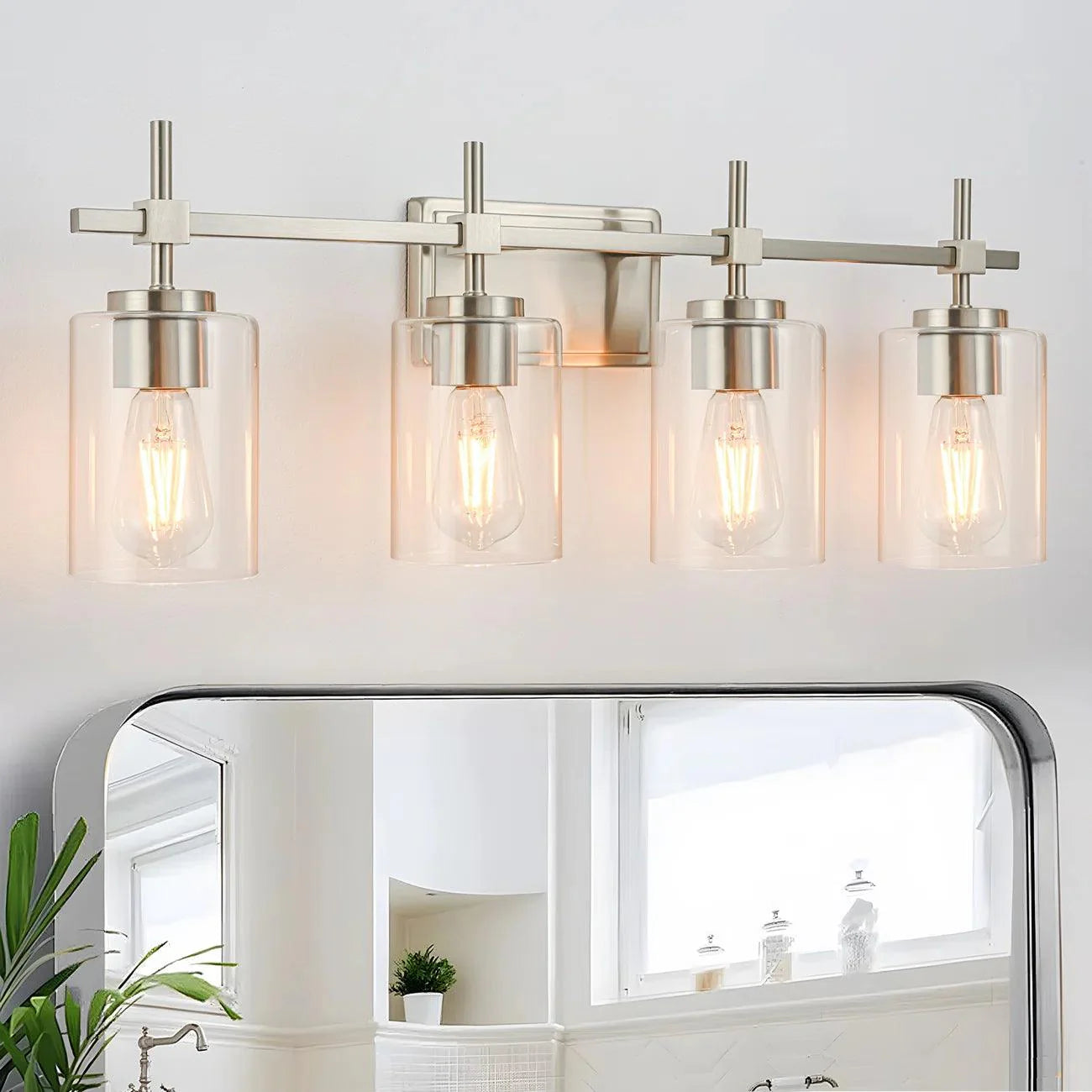 Jasper Modern 4-Light Clear Glass Bathroom Lights Linear Vanity Light