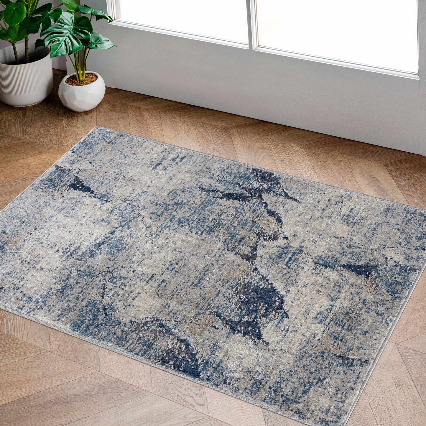 Creighton Blue Marble Textured Luxe Rug