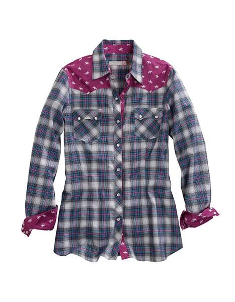Tin Haul 00167 Star Ombre Plaid (Blue) - Women's Western Shirt