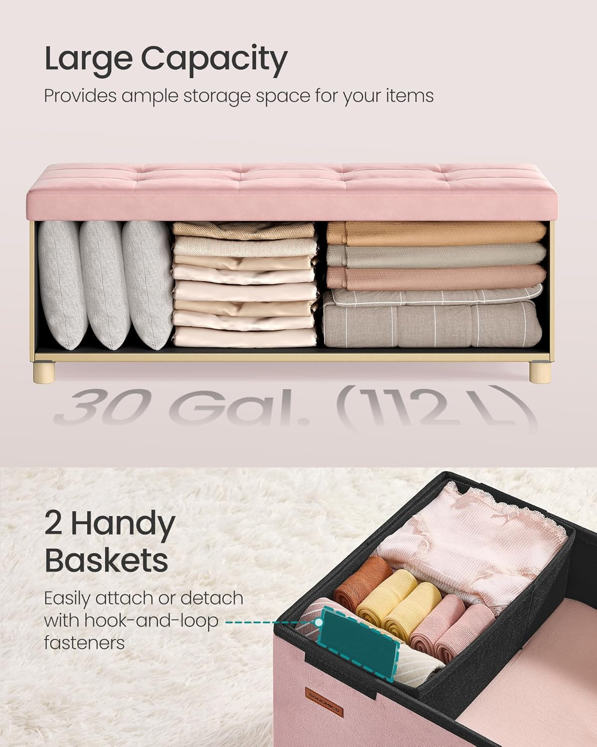 Pink Velvet Extra Large Storage Ottoman Chest