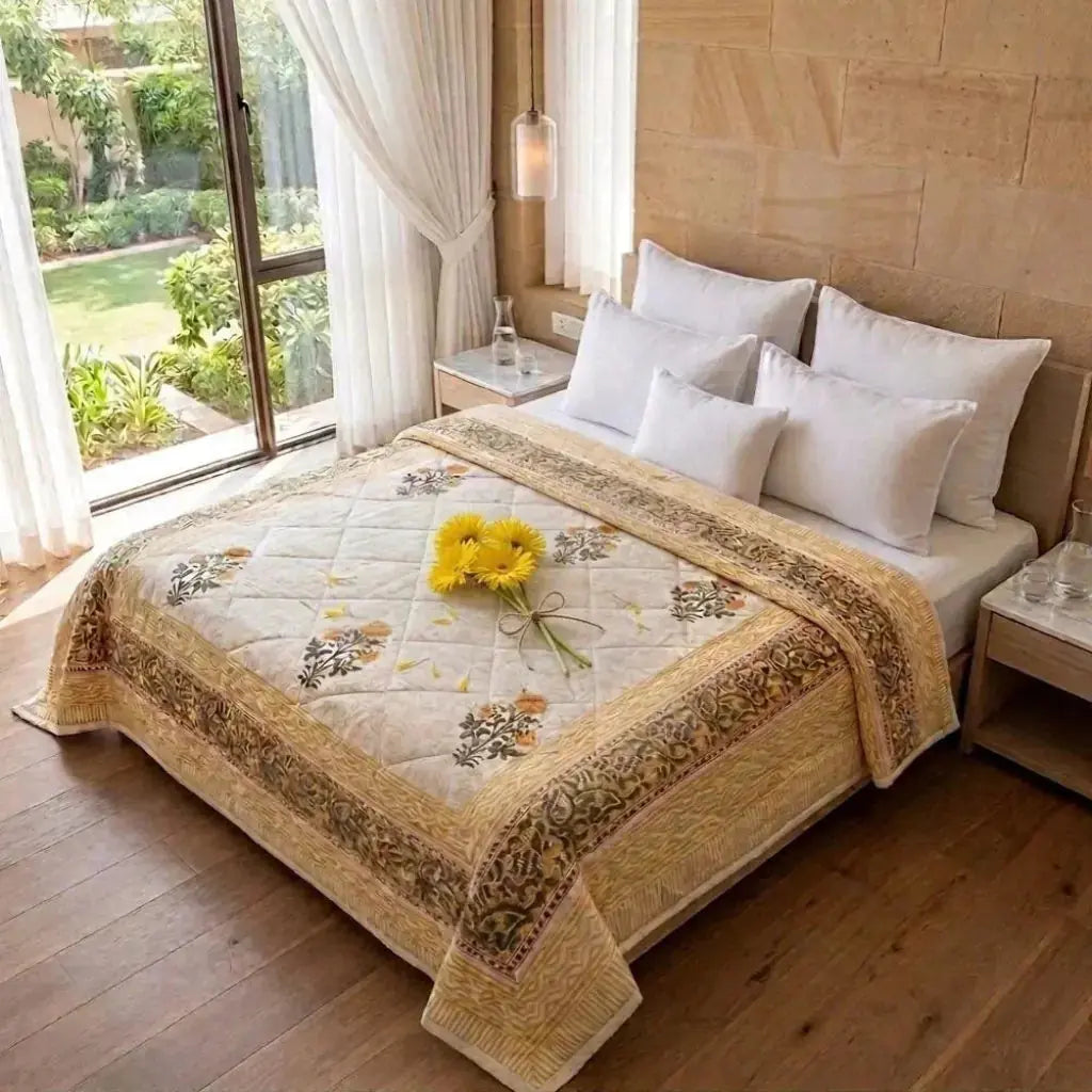 100% Cotton Muslin Reversible Comforter - Hypoallergenic Jaipur Hand Block Print