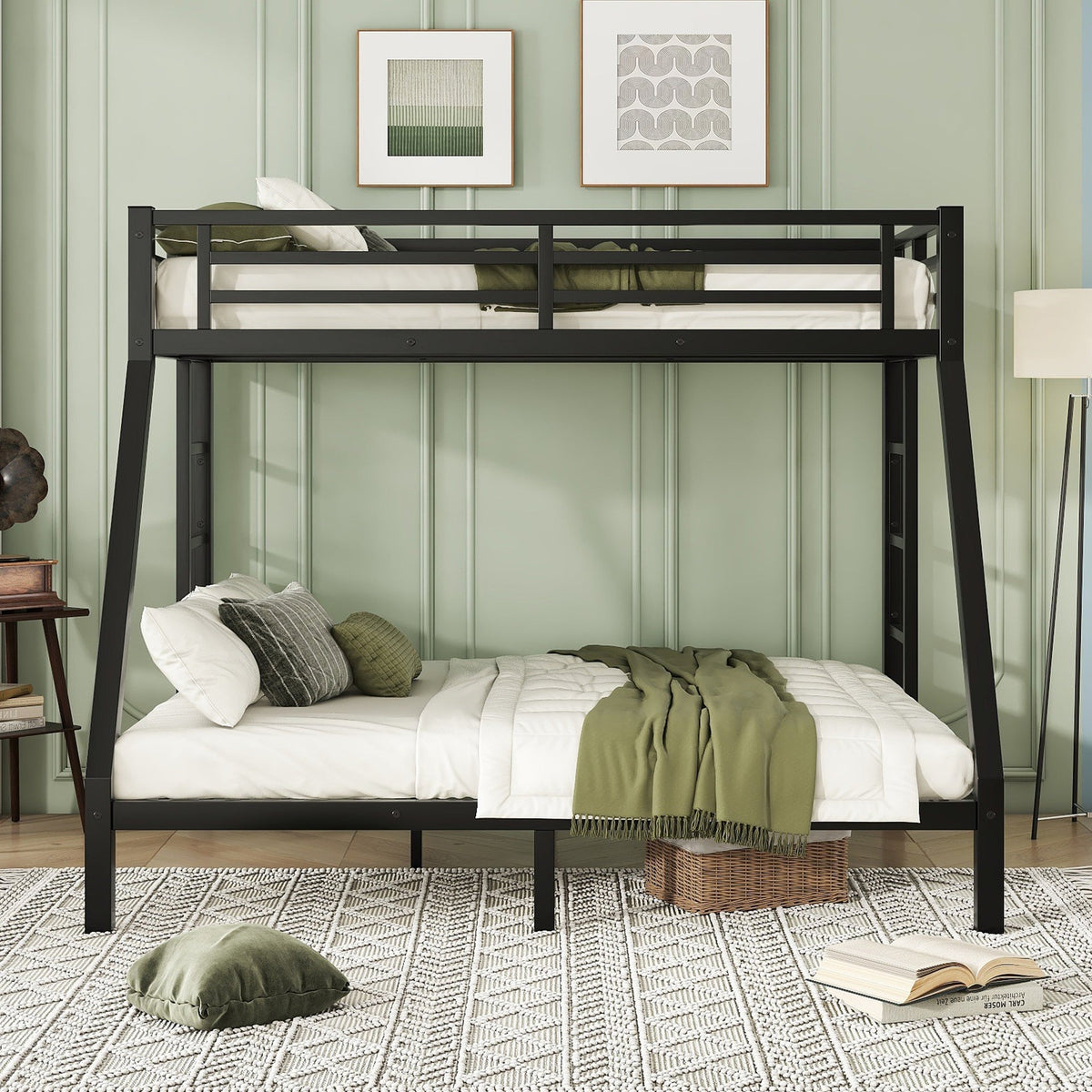 Metal Twin XL over Queen Bunk Bed for Teens and Adults,Space-Saving/Noise Reduced/No Box Spring Needed,Black