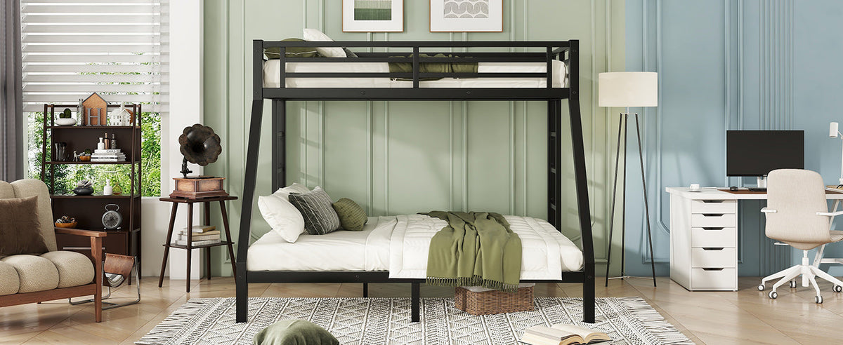 Metal Twin XL over Queen Bunk Bed for Teens and Adults,Space-Saving/Noise Reduced/No Box Spring Needed,Black