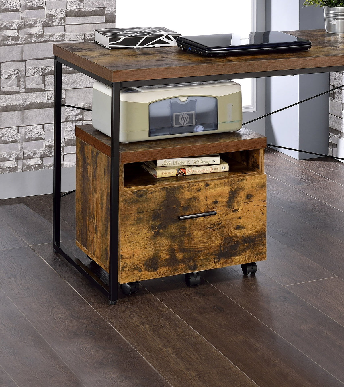 Bob Weathered Oak & Black Finish File Cabinet