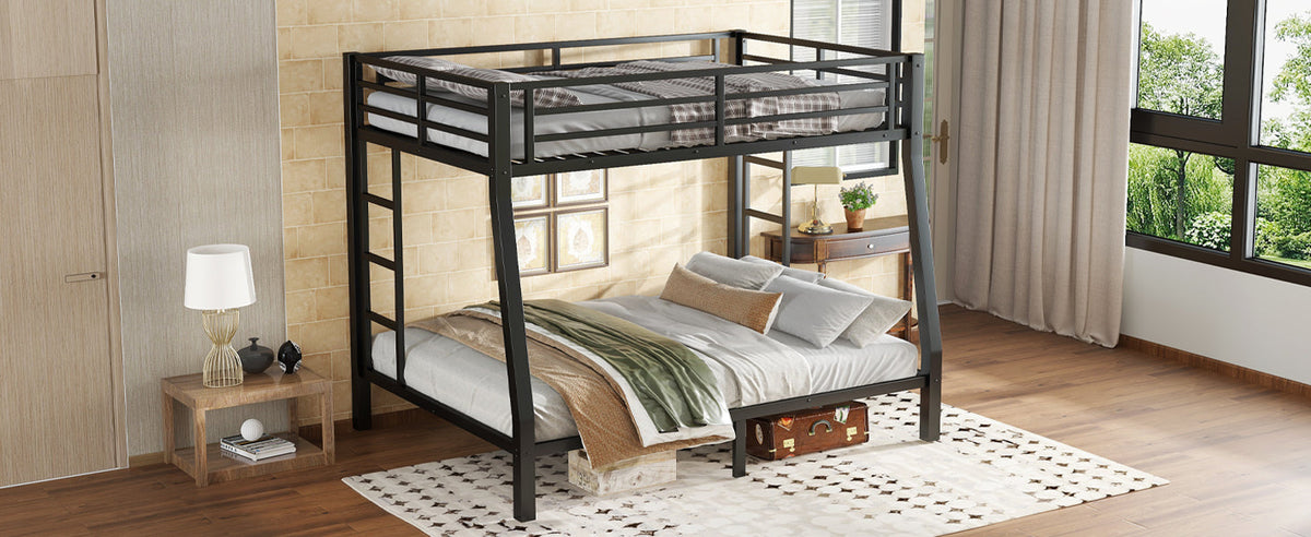 Metal Full XL over Queen Bunk Bed for Teens and Adults,Space-Saving/Noise Reduced/No Box Spring Needed,Black