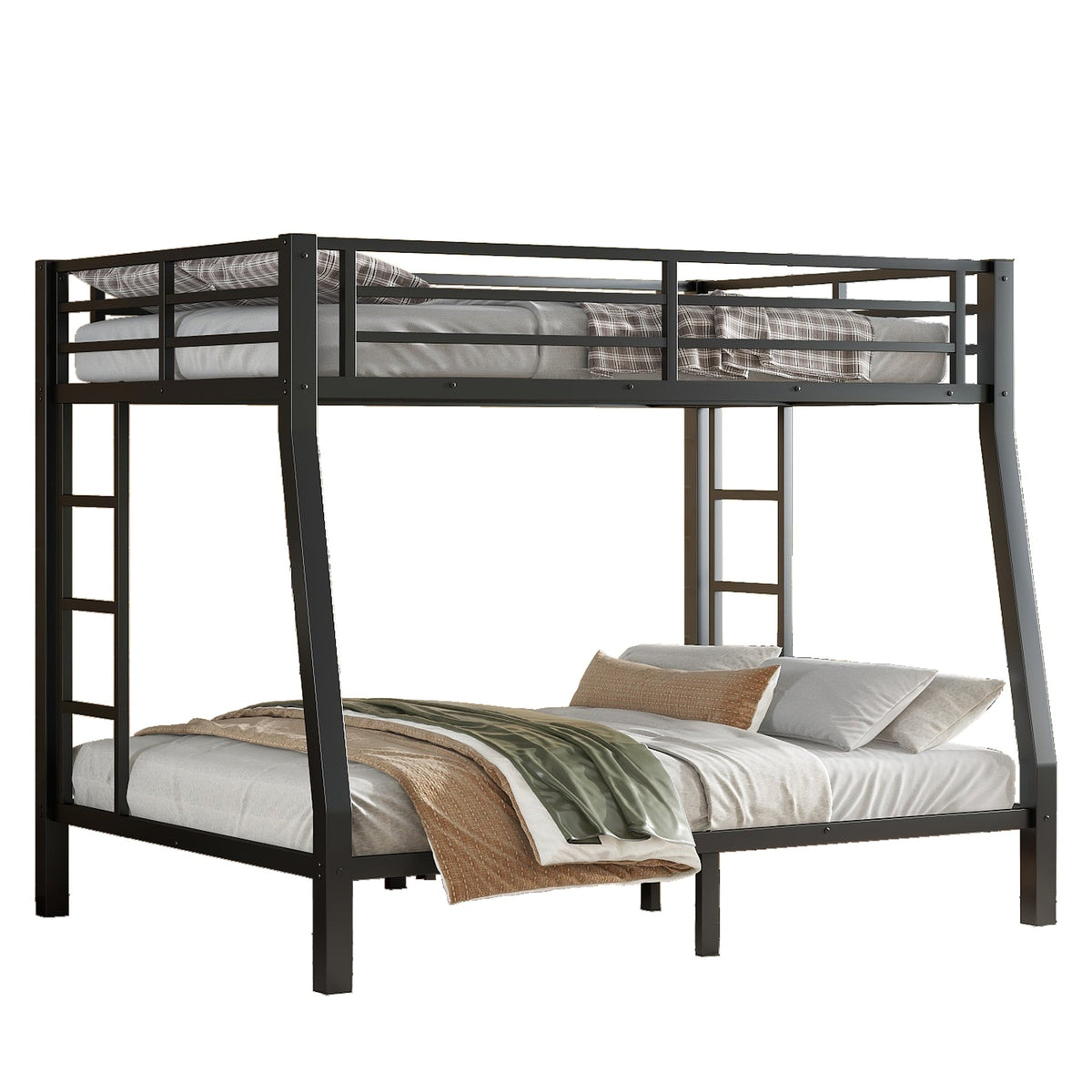 Metal Full XL over Queen Bunk Bed for Teens and Adults,Space-Saving/Noise Reduced/No Box Spring Needed,Black