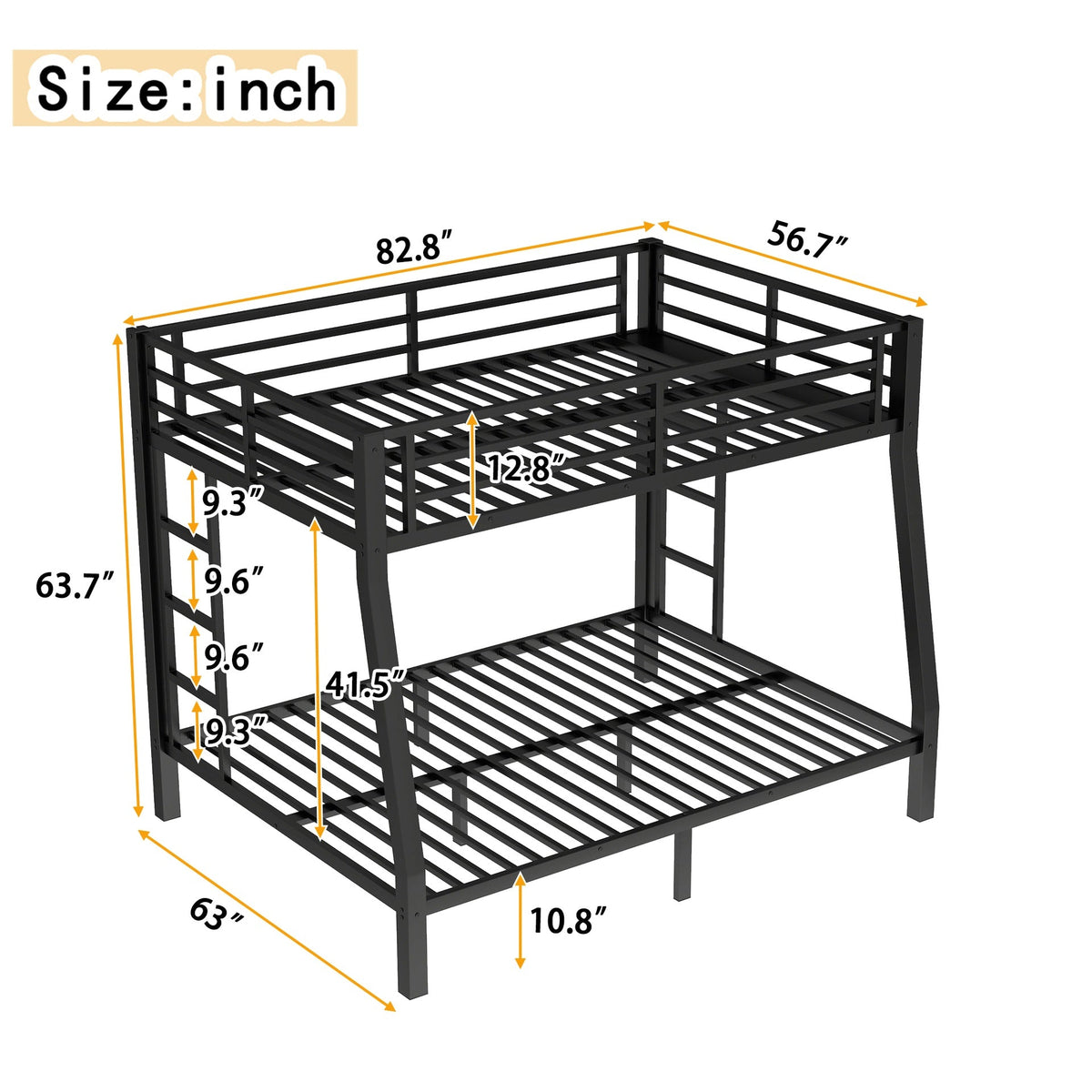 Metal Full XL over Queen Bunk Bed for Teens and Adults,Space-Saving/Noise Reduced/No Box Spring Needed,Black