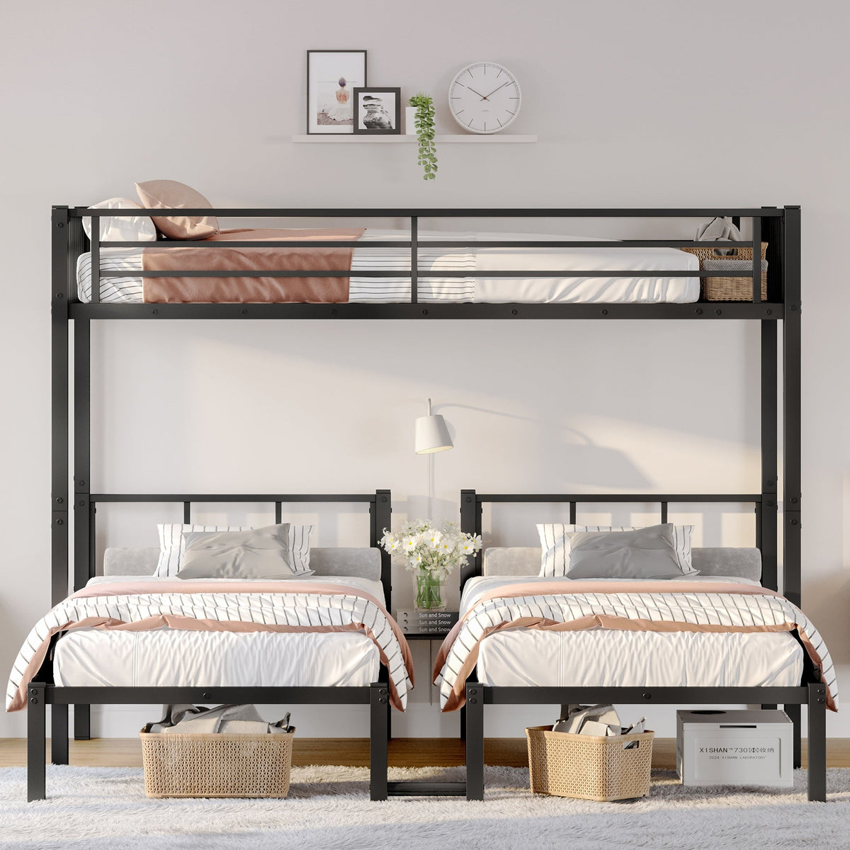 Twin over Twin & Twin Bunk Beds for 3, Twin XL over Twin & Twin Bunk Bed Metal Triple Bunk Bed, Black