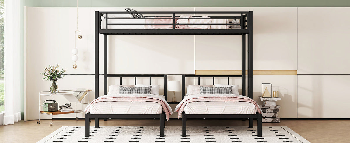 Twin over Twin & Twin Bunk Beds for 3, Twin XL over Twin & Twin Bunk Bed Metal Triple Bunk Bed, Black