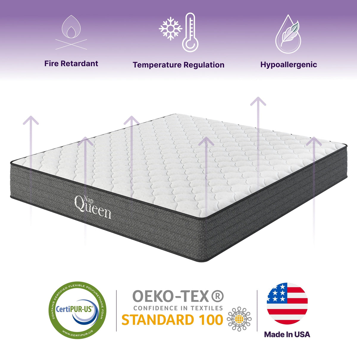 NapQueen Victoria 10 Inch Queen Cooling Gel Hybrid Mattress, CertiPUR-US Certified, Made in USA