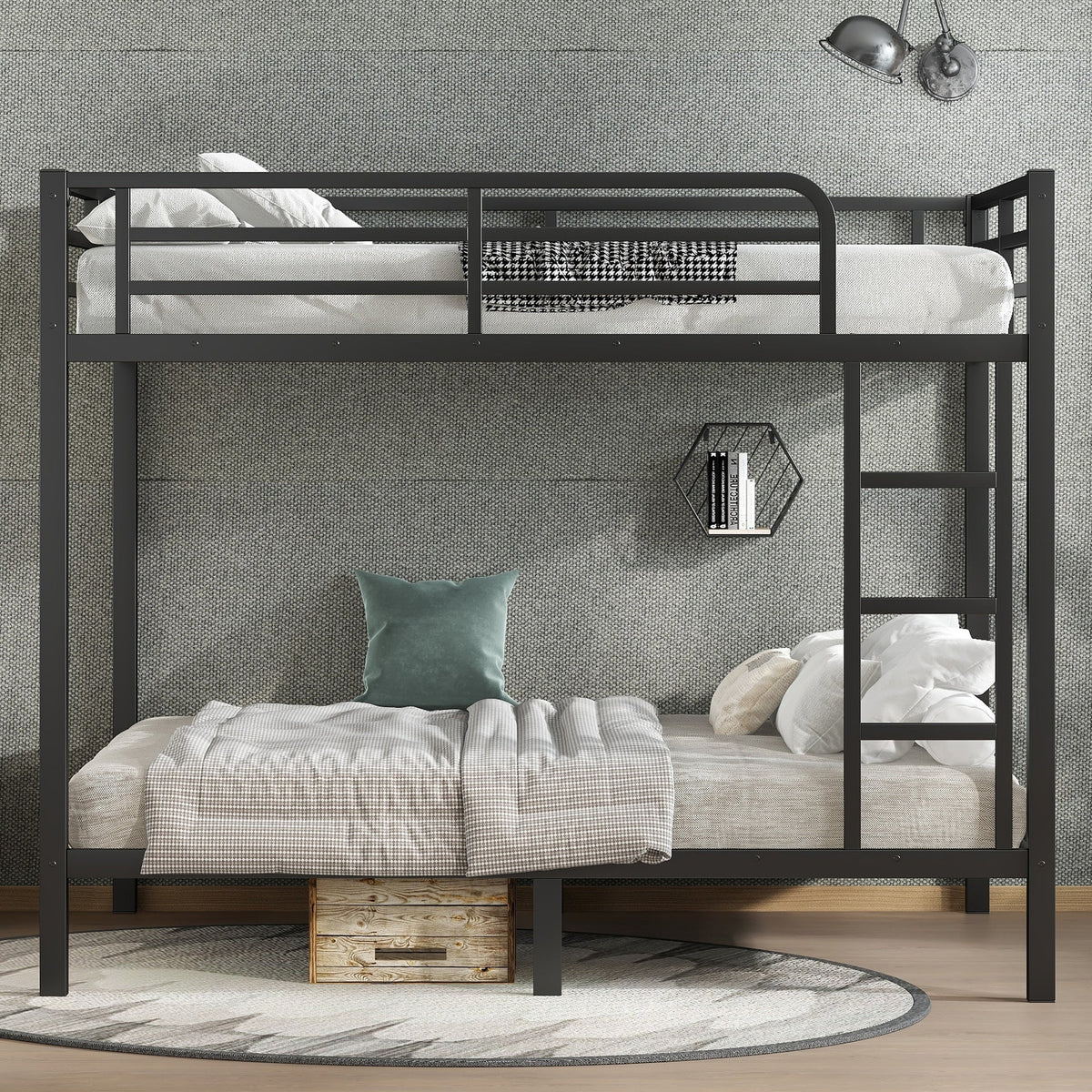 Metal Full over Full Bunk Bed for Teens and Adults,Space-Saving/Noise Reduced/No Box Spring Needed, Black