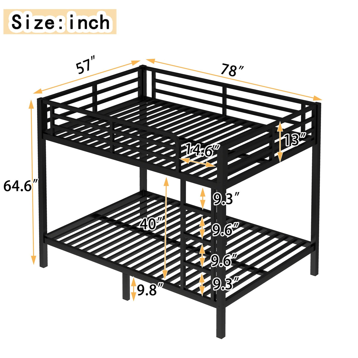 Metal Full over Full Bunk Bed for Teens and Adults,Space-Saving/Noise Reduced/No Box Spring Needed, Black