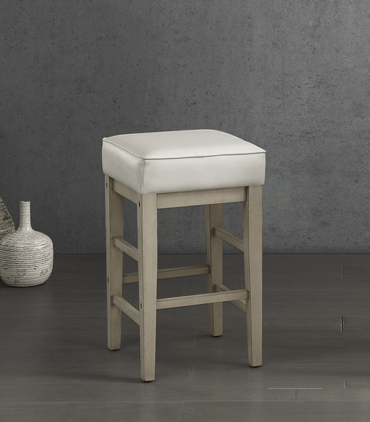 Transitional White Faux Leather Seat 24-inch Counter Height Stools Set of 2, White Finish Solid Wood Frame