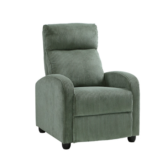Modern Push Back Recliner Chair Green Soft Corduroy Upholstery Comfort Solid Wood Living Room Furniture 1pc