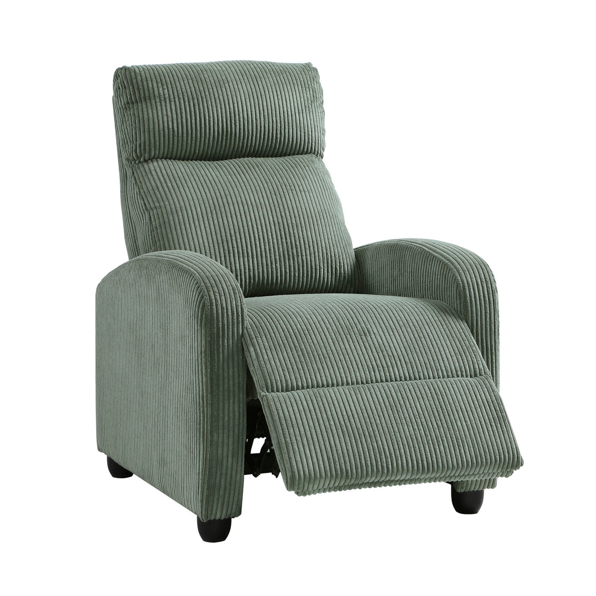 Modern Push Back Recliner Chair Green Soft Corduroy Upholstery Comfort Solid Wood Living Room Furniture 1pc