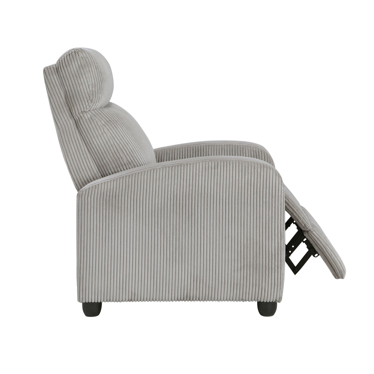 Modern Push Back Recliner Chair Light Gray Soft Corduroy Upholstery Comfort Solid Wood Living Room Furniture 1pc