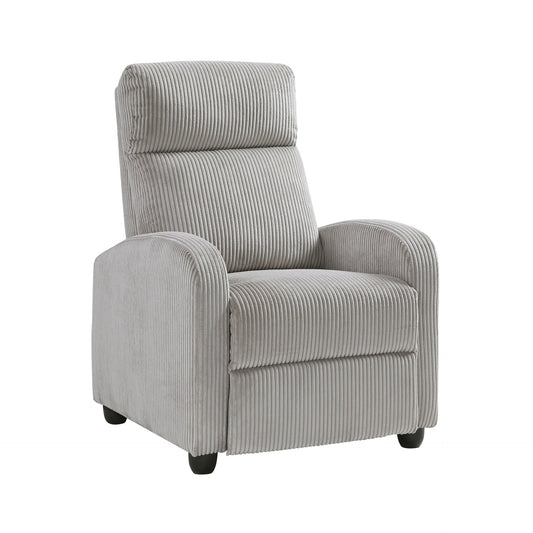 Modern Push Back Recliner Chair Light Gray Soft Corduroy Upholstery Comfort Solid Wood Living Room Furniture 1pc