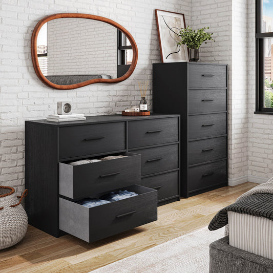 5-Drawer Dresser with Large Fabric Drawers, Black